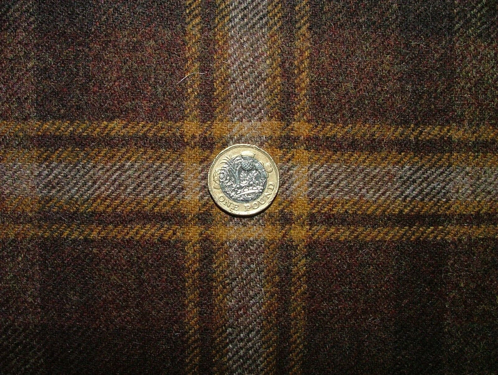 100% Shetland Wool Chestnut Brown Tartan Upholstery Curtain Cushion Fabric