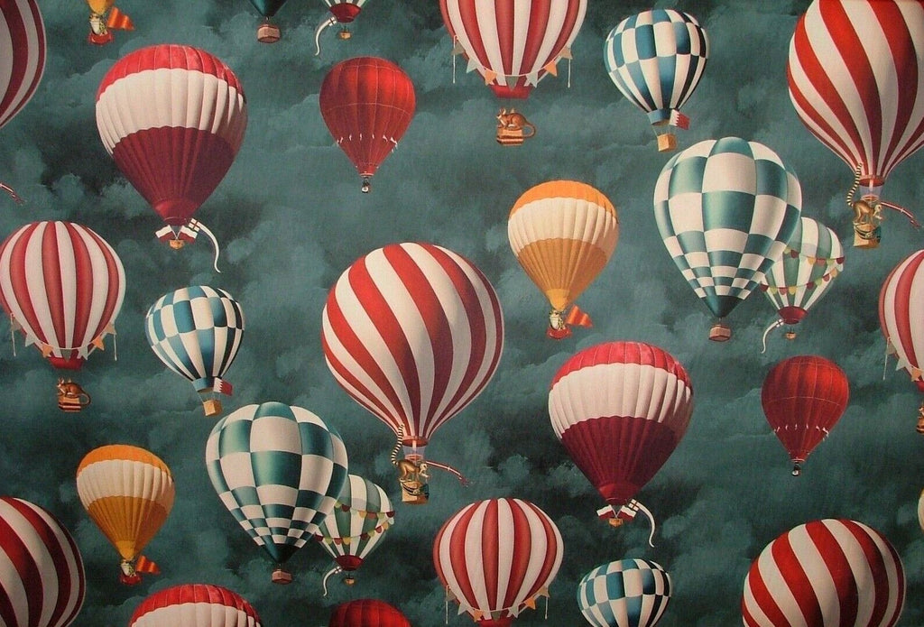 Montgolfier Adventure Hot Air Balloons Velvet Fabric Curtain Upholstery Cushion