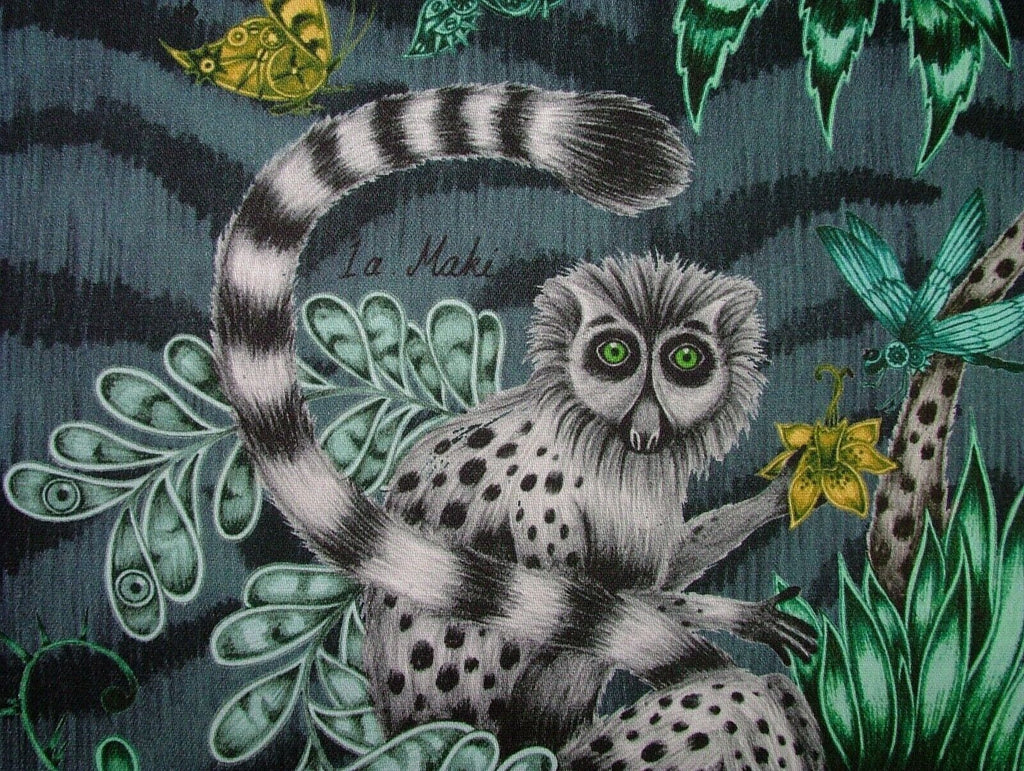 Emma J Shipley Fabric Lemur Navy 100% Cotton Curtain Upholstery Cushion  Fabric