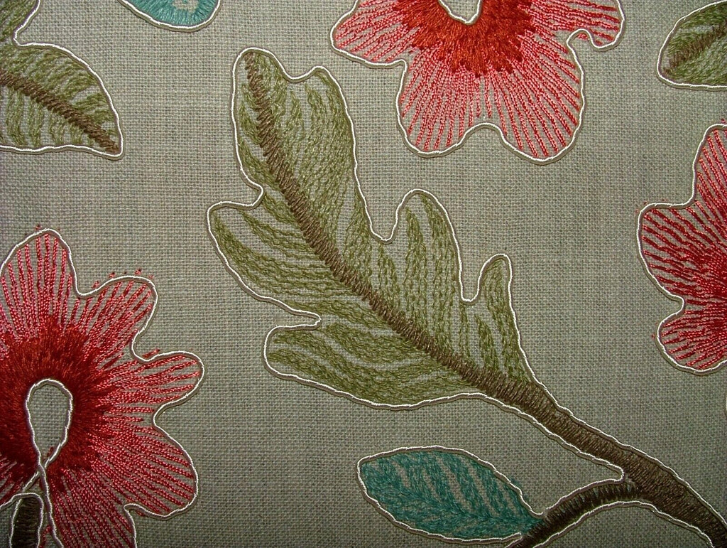 Broadway Rouge Floral Embroidered Jacquard Curtain Upholstery Cushion Fabric