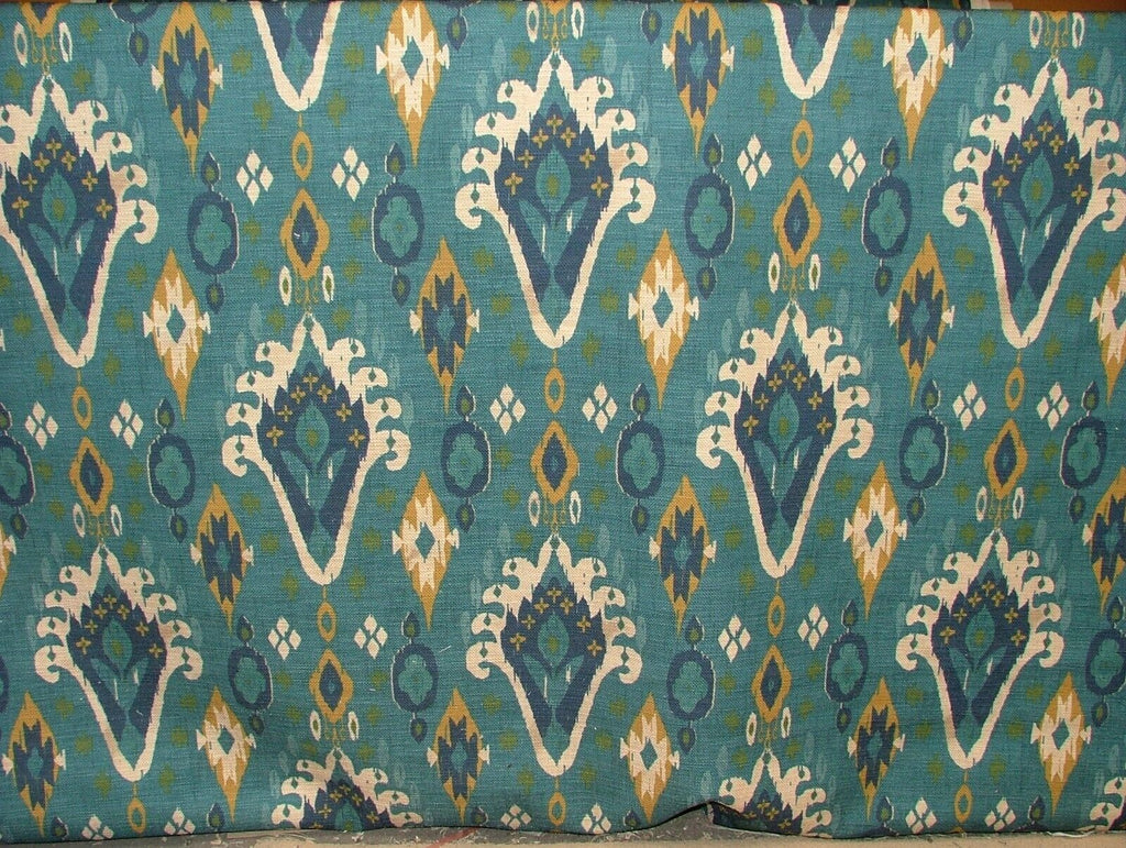 iLiv Boho Teal Ikat Linen Blend Cotton Curtain Upholstery Cushion Fabric