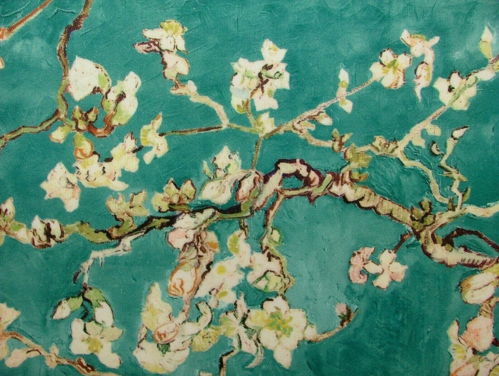 Japanese Cherry Blossom Tree Teal Velvet Fabric Curtain Upholstery Cushion Use