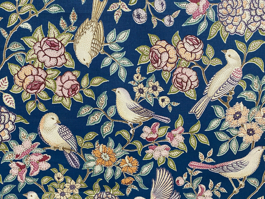 10 Metres Morris Bird Floral Blue Curtain Upholstery Roman Blind Quilting Fabric