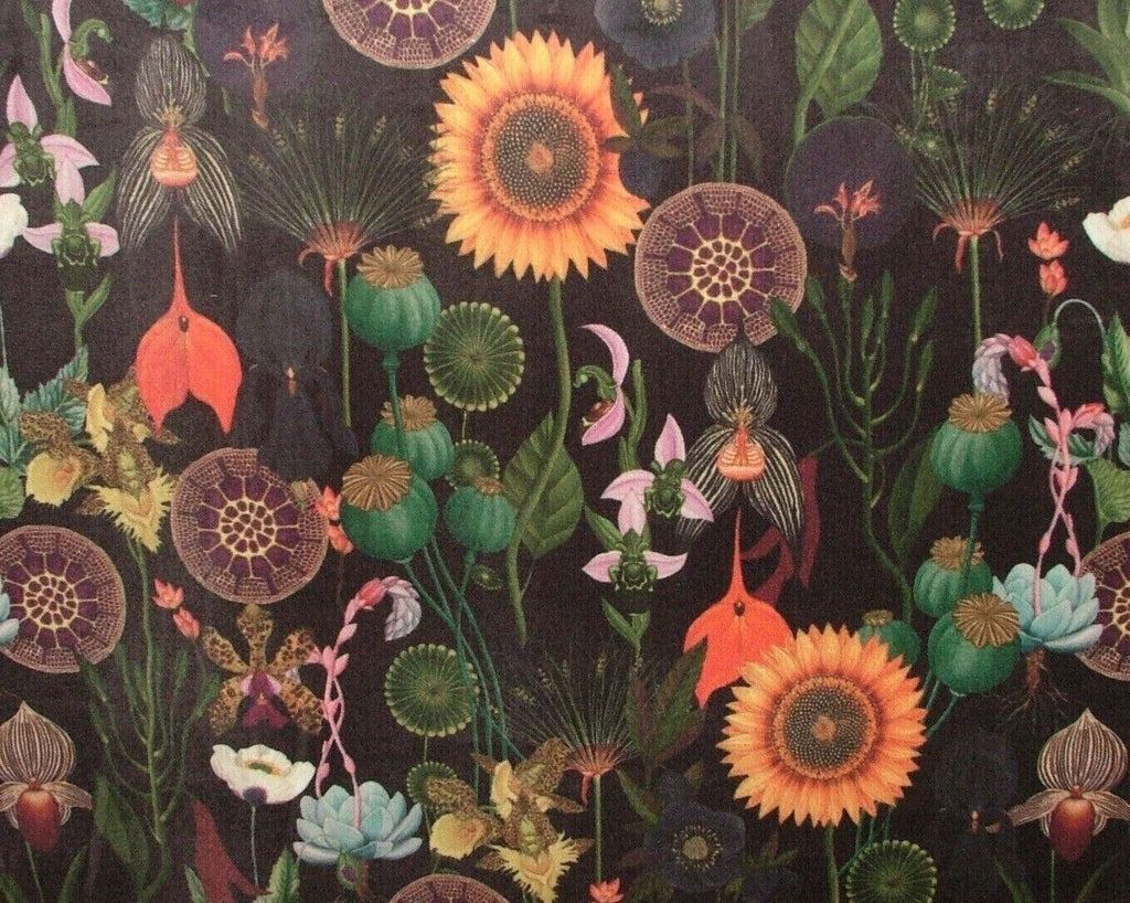 Fantasy Sunflower Noir Black Velvet Fabric Curtain Upholstery Cushion Blind Use