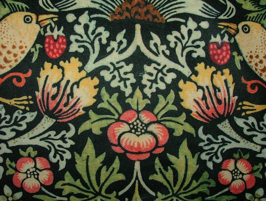 William Morris Strawberry Thief Black Velvet Fabric Curtain Upholstery Cushion