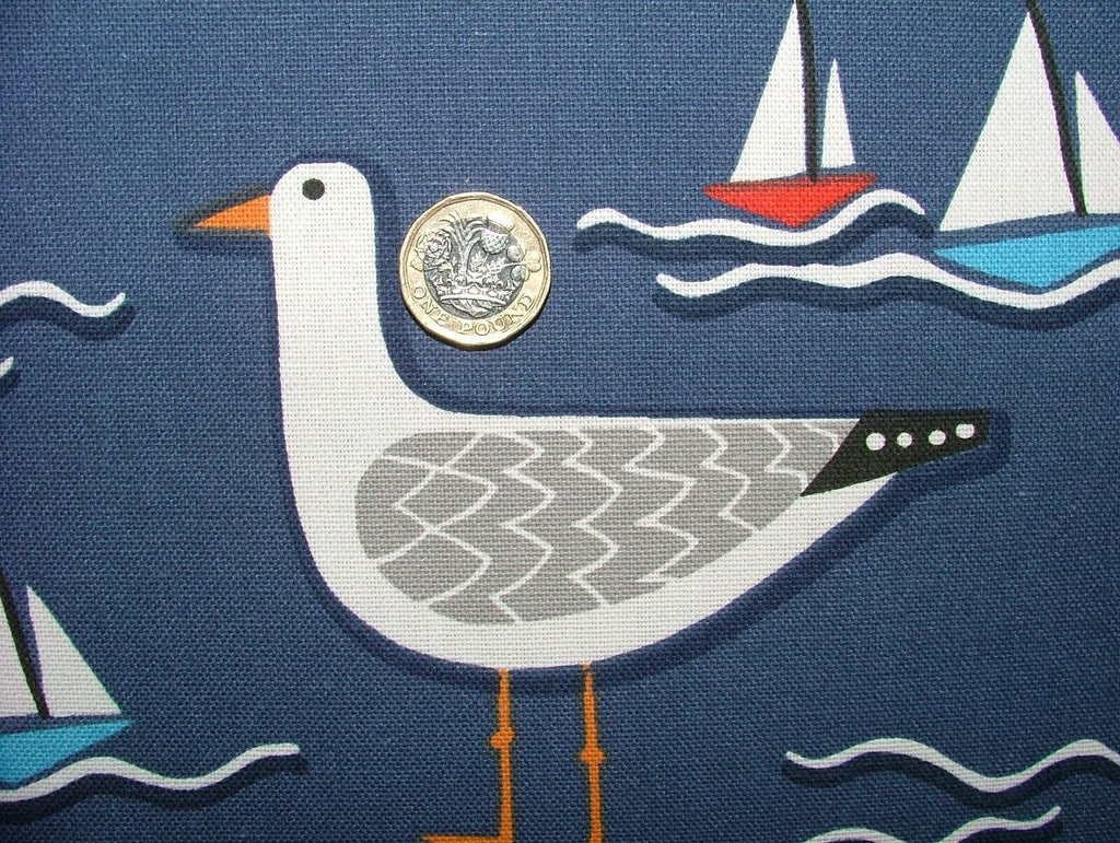 Whitby Seagull Nautical Coastal Cotton Curtain Upholstery Cushion Blind Fabric