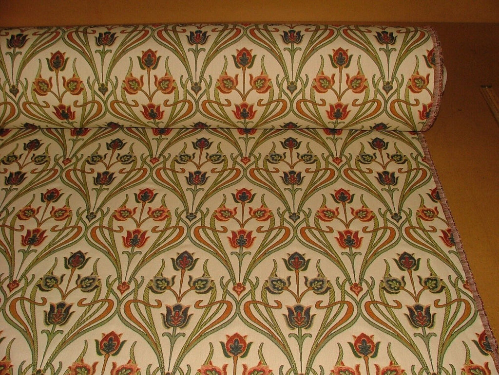 Art Nouveau Pugin Red Blue Gold Jacquard Curtain Upholstery Cushion Fabric