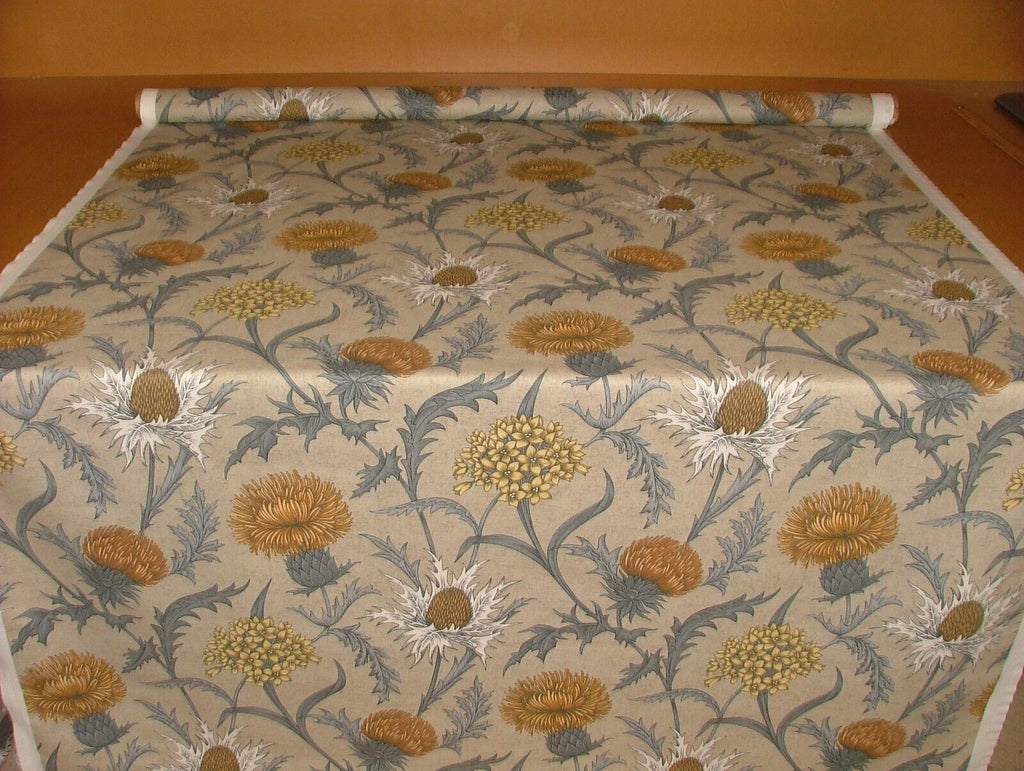 Scottish Thistle Ochre Cotton Curtain Upholstery Cushion Roman Blind Fabric