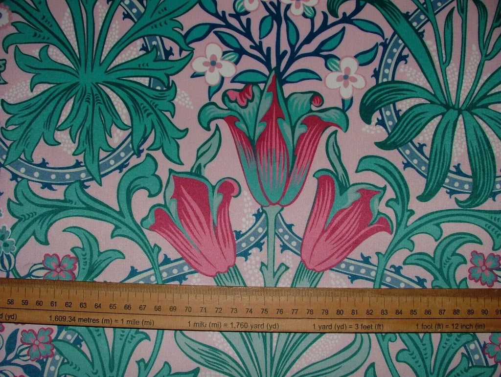 15 Metres Art Nouveau Tulip Floral Pink Velvet Fabric Curtain Upholstery Cushion