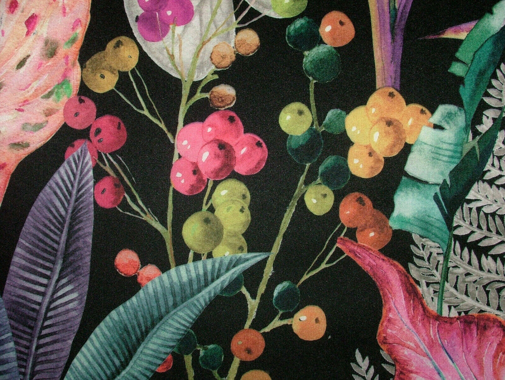 Black Tropical Palms Plants Botanical Velvet Fabric Curtain Upholstery Cushion