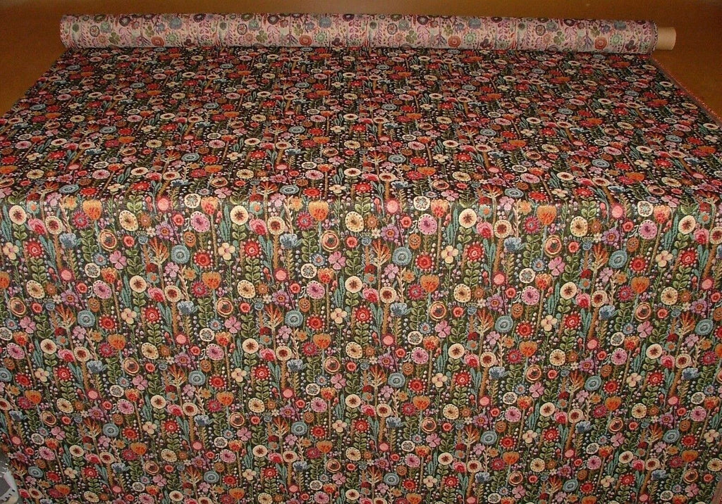 Cottage Garden Floral Black Tapestry Fabric Curtain Upholstery Cushion Throws