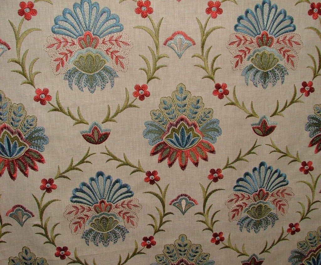 Amadore Poppy Embroidered Floral Fabric Curtain Upholstery Cushion Roman Blind