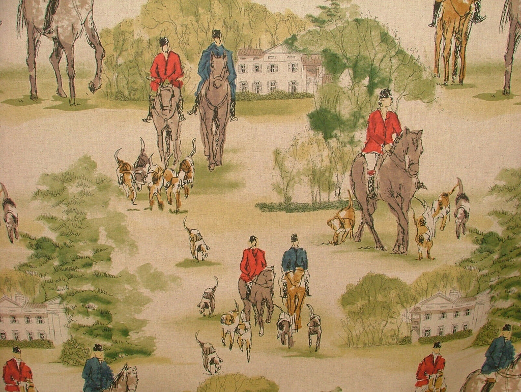 Horse And Hounds Hunting Linen Cotton Fabric Curtain Upholstery Cushion Blinds