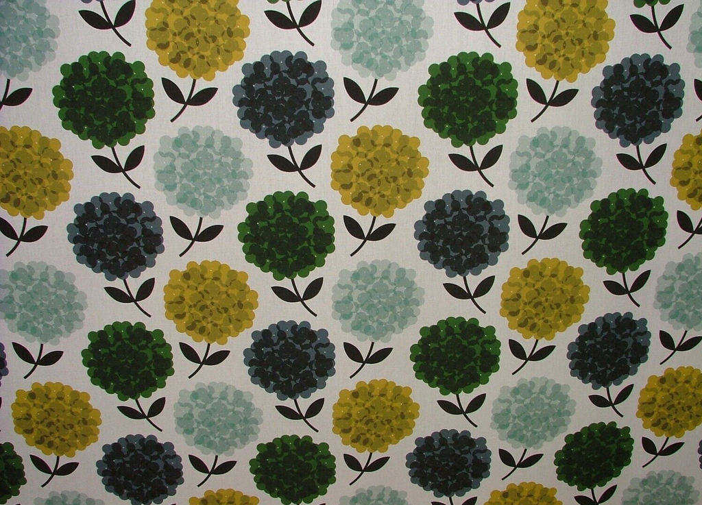 Orla Kiely Hydrangea Jade Cotton Curtain Upholstery Cushion Bag Making Fabric