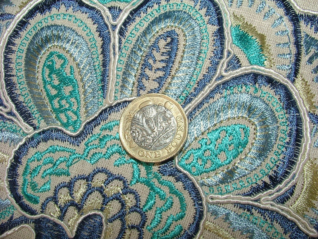 52 Metres Indigo Blue Floral Embroidered Fabric Curtain Upholstery Cushion Use12