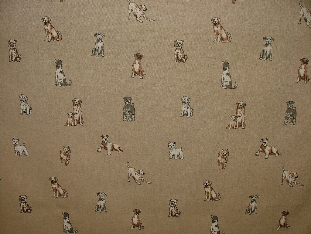 Mini Prints Dogs And Puppies Animals Linen Look Fabric Curtain Upholstery Blinds