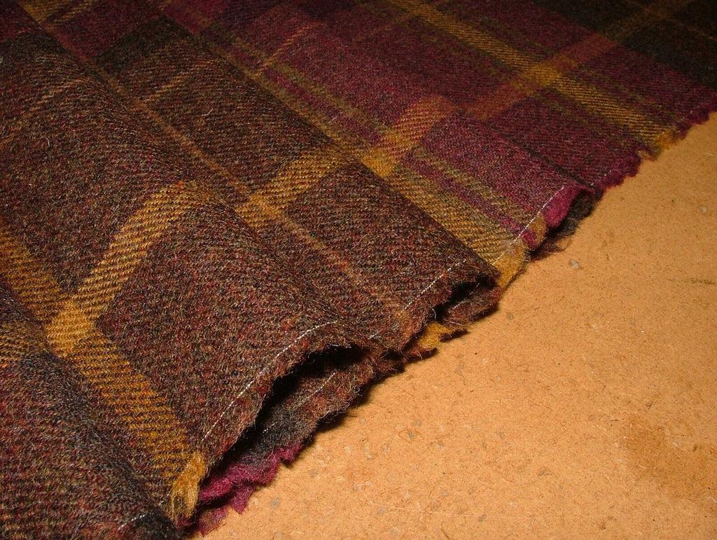 100% Shetland Wool Heather Brindle Gold Tartan Upholstery Curtain Cushion Fabric