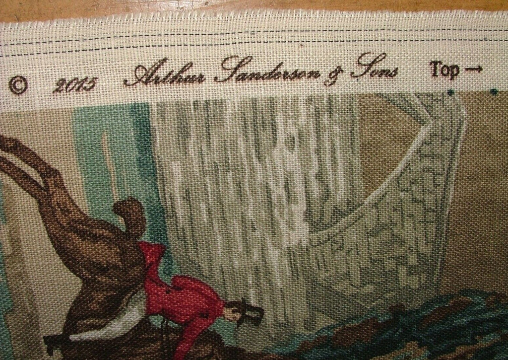 Sanderson Tally Ho Teal Ruby Hunting Horse Linen Fabric Curtain Upholstery Use