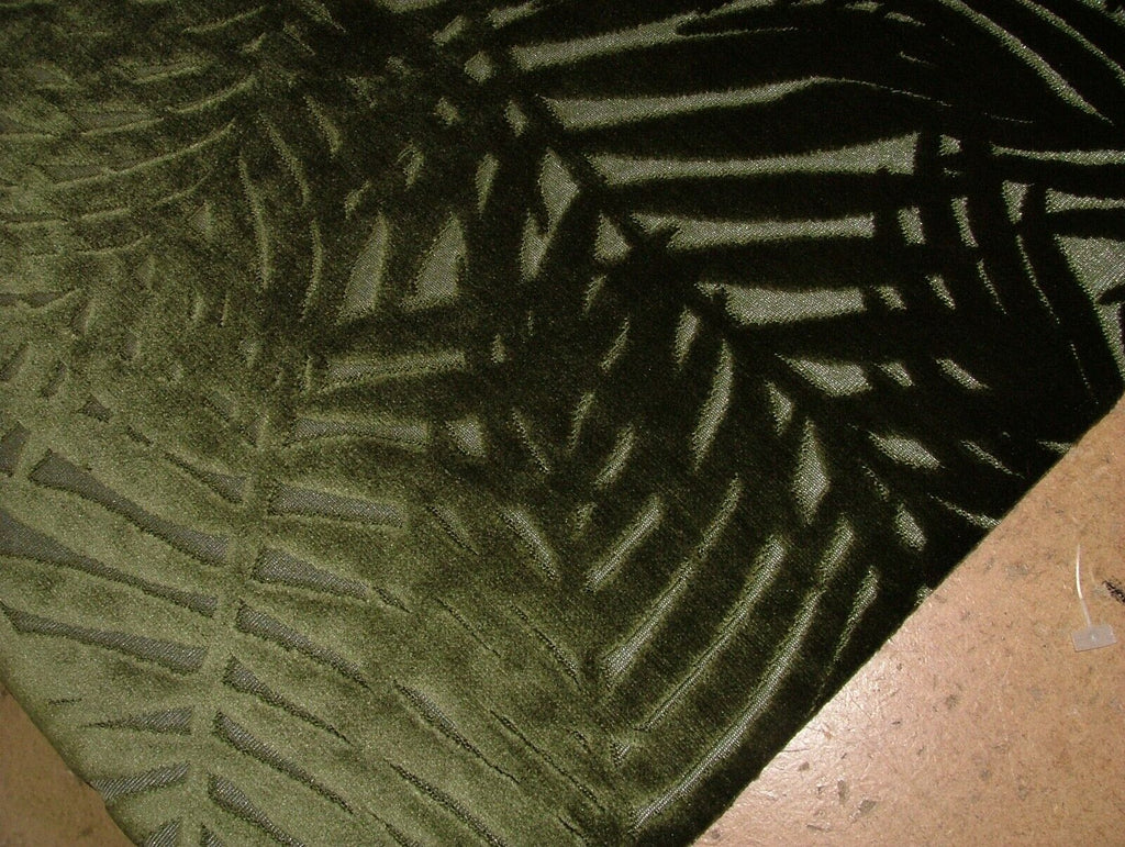 Olive Green Palm Leaf Plush Velvet Washable Fabric Curtain Upholstery Cushion