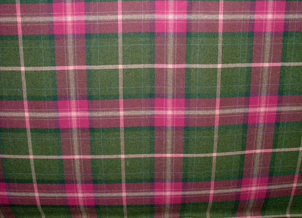 100% Shetland Wool Pink  & Spruce Tartan Check Upholstery Curtain Cushion Fabric