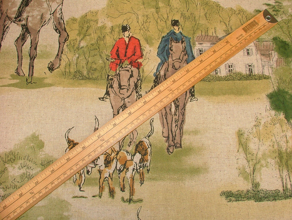 Horse And Hounds Hunting Linen Cotton Fabric Curtain Upholstery Cushion Blinds