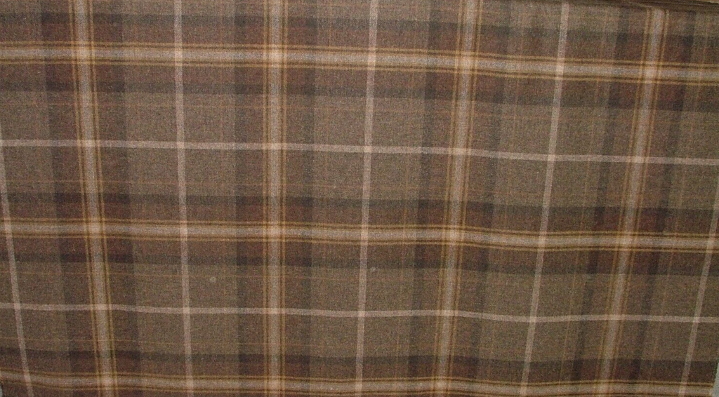100% Shetland Wool Chestnut Brown Tartan Upholstery Curtain Cushion Fabric