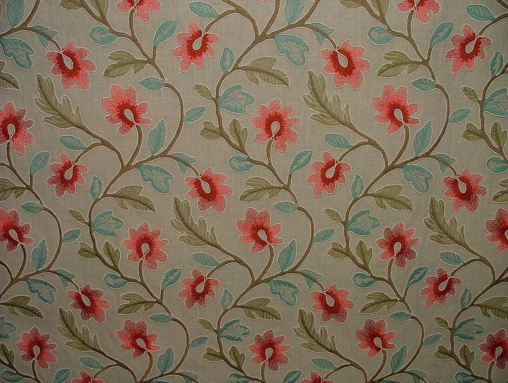 Broadway Rouge Floral Embroidered Jacquard Curtain Upholstery Cushion Fabric