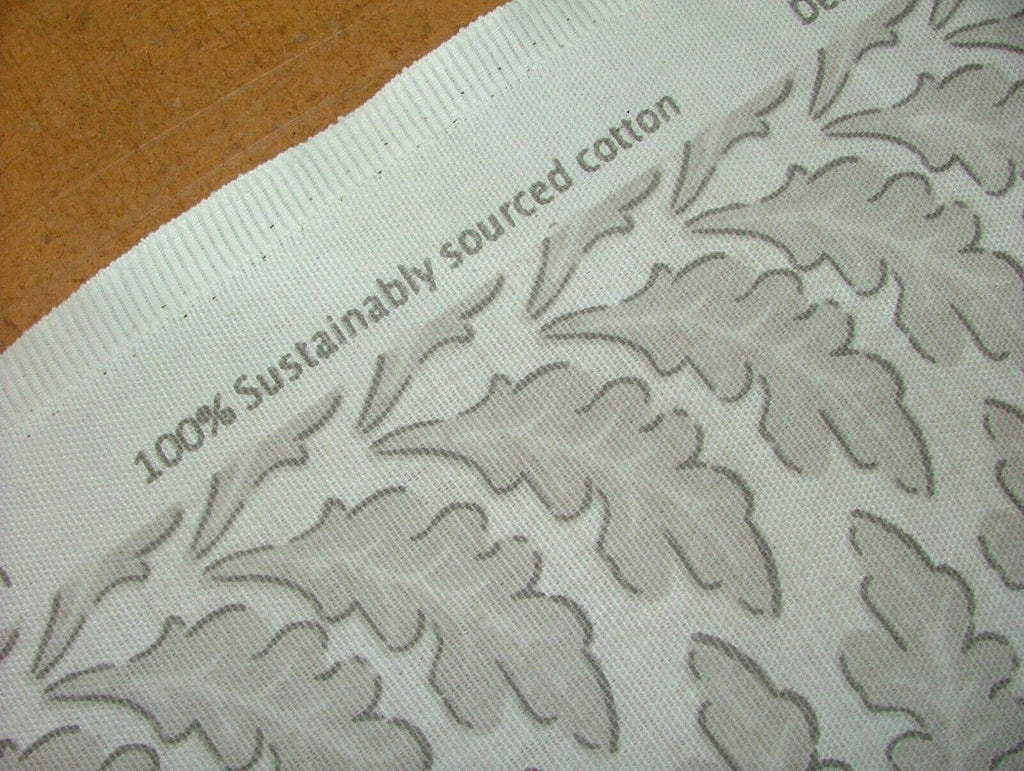 10m Morris Leaf Stone 100% Cotton Curtain Upholstery Cushion Roman Blind Fabric
