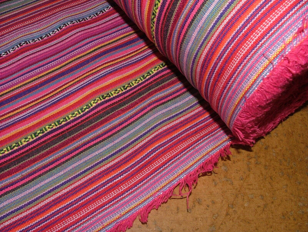 Mexican Chilli Pink Stripe Woven Jacquard Curtain Upholstery Cushion Fabric