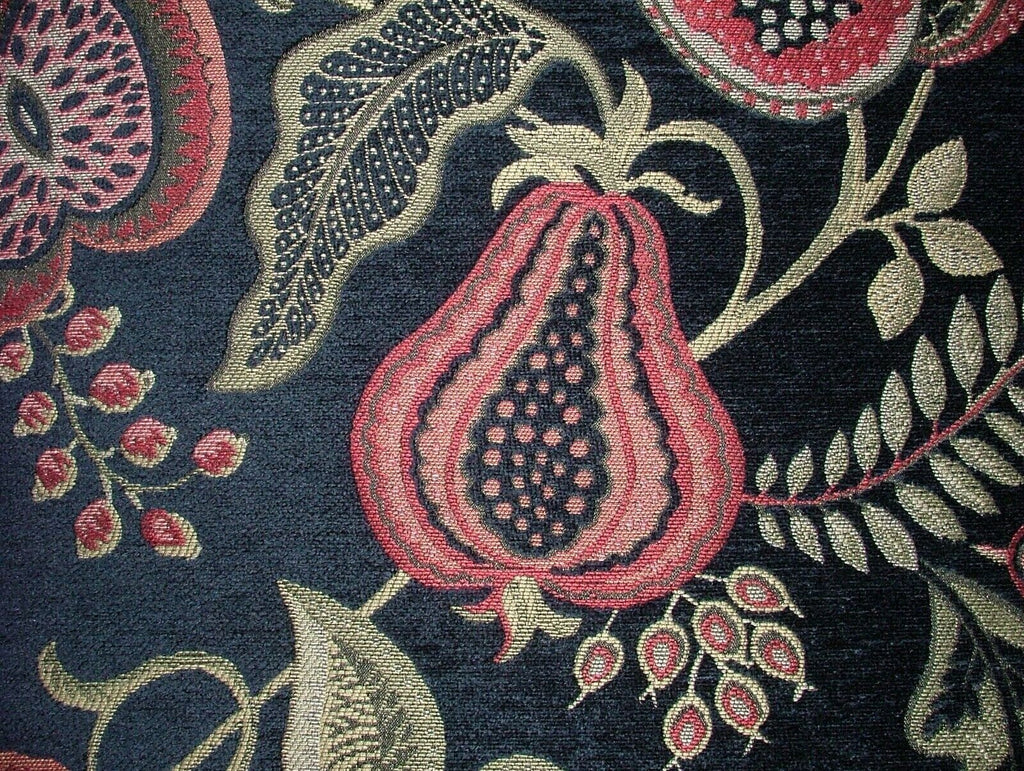 Summer Fruits Indigo Blue Chenille Fabric Curtain Cushion Upholstery Throws