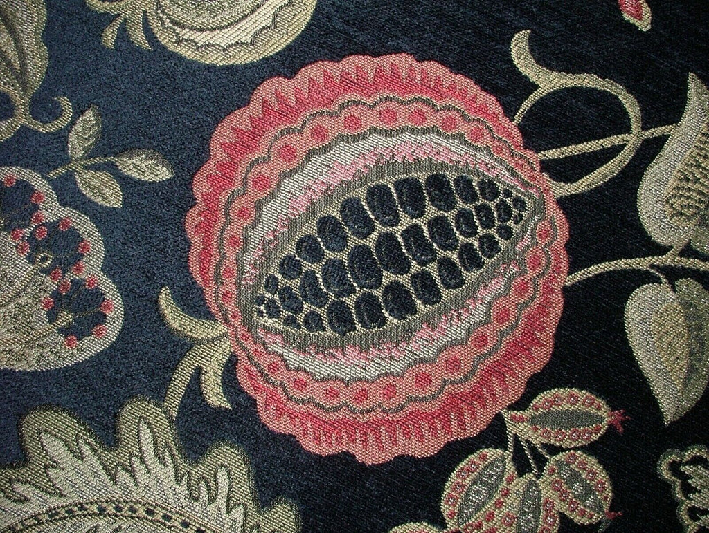 7 Metres Arts And Crafts Summer Fruits Blue Chenille Fabric Curtain Upholstery