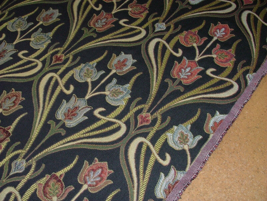 Art Nouveau Pugin Navy Woven Jacquard Curtain Upholstery Cushion Blind Fabric