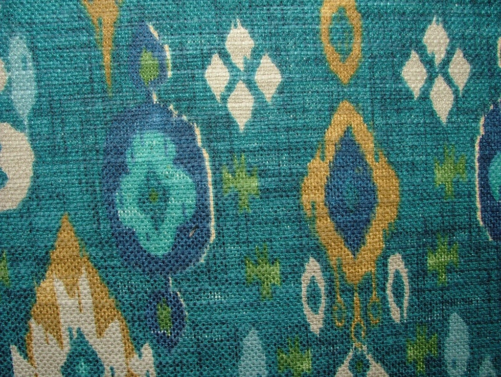 iLiv Boho Teal Ikat Linen Blend Cotton Curtain Upholstery Cushion Fabric