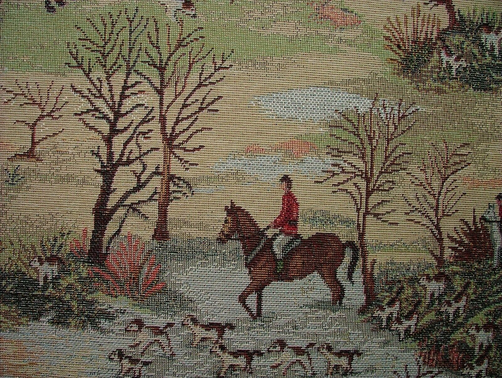 Horse And Hounds Hunting Tapestry Fabric Curtain Upholstery Cushion Blind Use