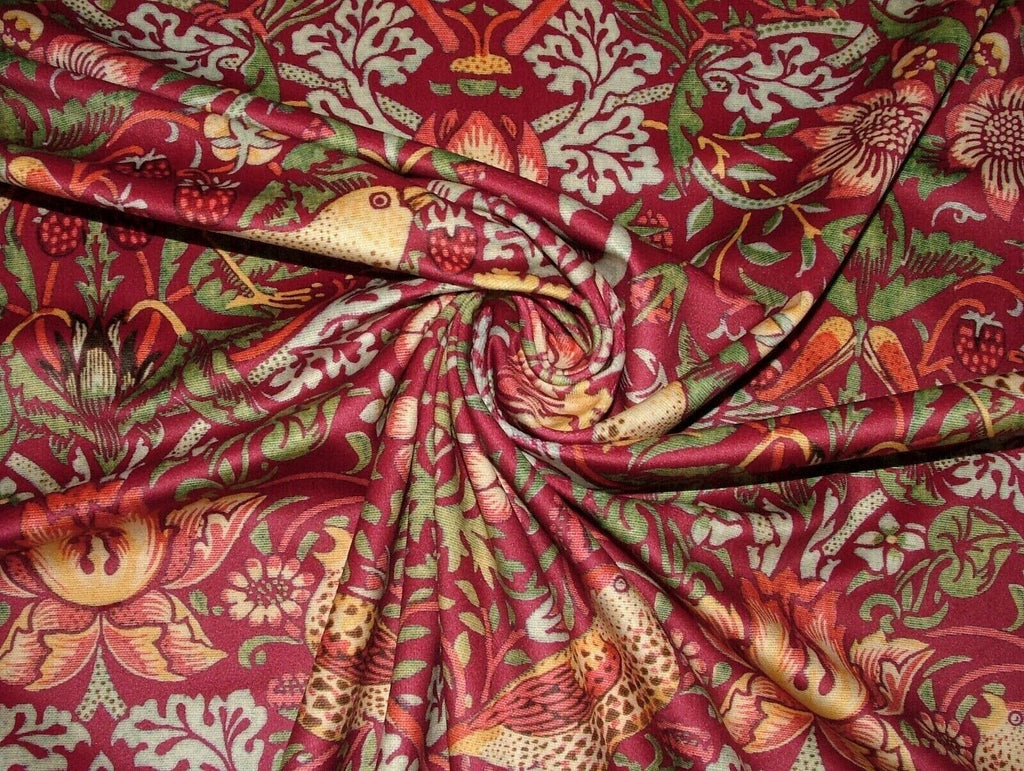 William Morris Strawberry Thief Wine Velvet Fabric Curtain Upholstery Cushion