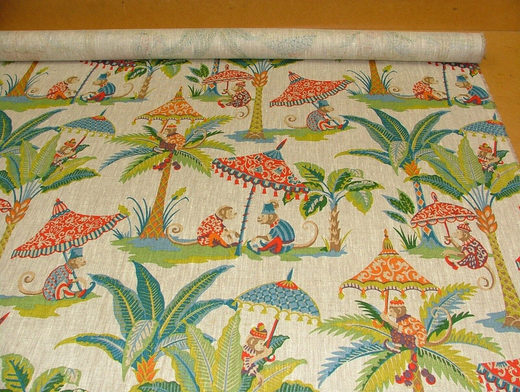 Monkey Parasol French 100% Linen Fabric Curtain Roman Blind Cushion Upholstery