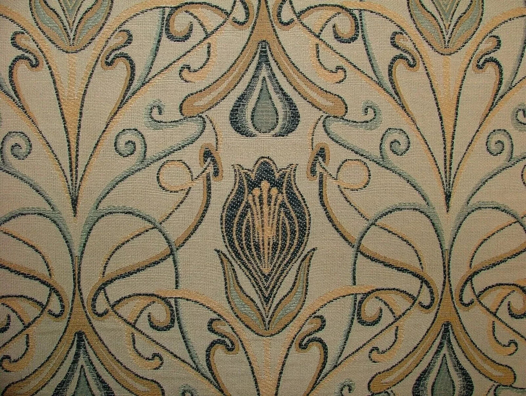 1 Metre Art Nouveau Tulip Navy Blue Jacquard Curtain Upholstery Cushion Fabric3