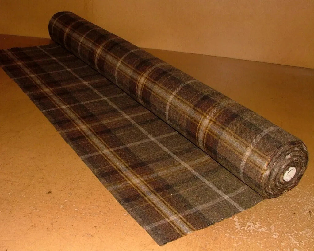 Shetland Wool Curtain Fabric Chestnut Brown Tartan Upholstery Cushion 2.5 Metres2