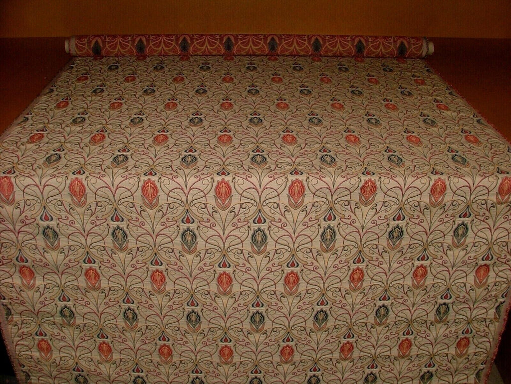 Art Nouveau Tulip Red And Blue Jacquard Curtain Upholstery Cushion Use Fabric