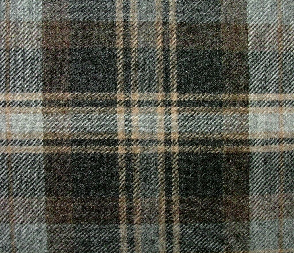 100% Shetland Wool Grey Black Brown Tartan Upholstery Curtain Cushion Fabric
