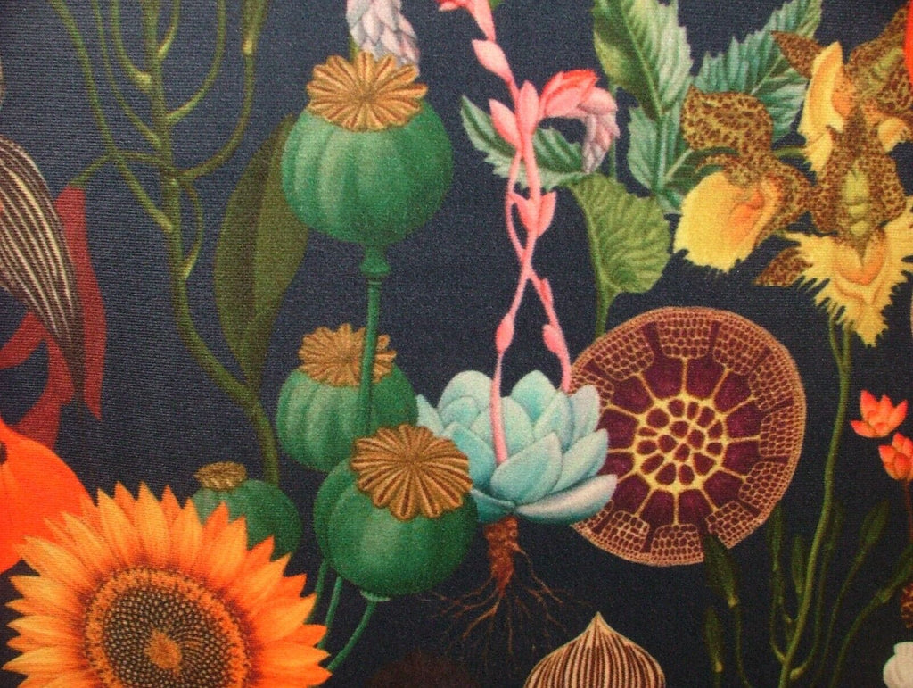 Fantasy Sunflower Navy Blue Velvet Fabric Curtain Upholstery Cushion Blind Use