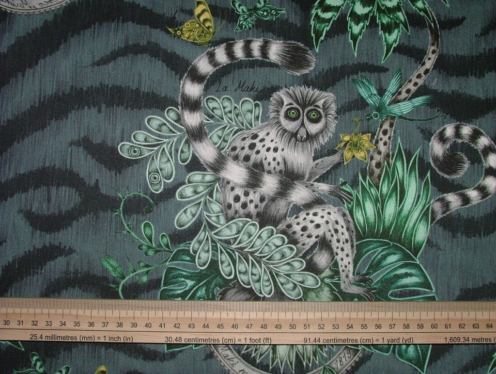 Emma J Shipley Fabric Lemur Navy 100% Cotton Curtain Upholstery Cushion  Fabric