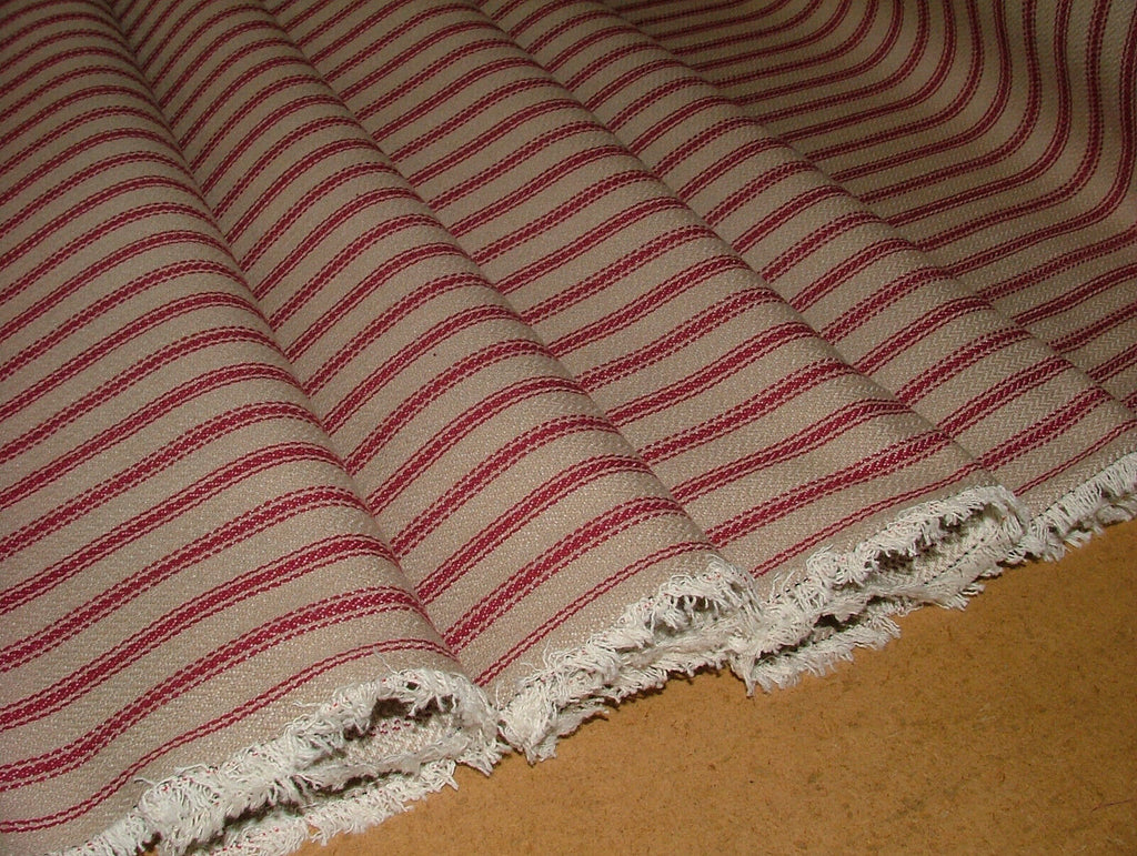 Harrogate Herringbone Berry Beige 100% Cotton Ticking Curtain Upholstery Fabric