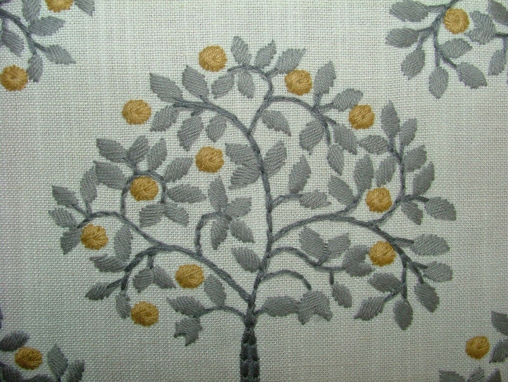 Orange Grove Ochre Embroidered Fabric Curtain Upholstery Cushion Roman Blinds