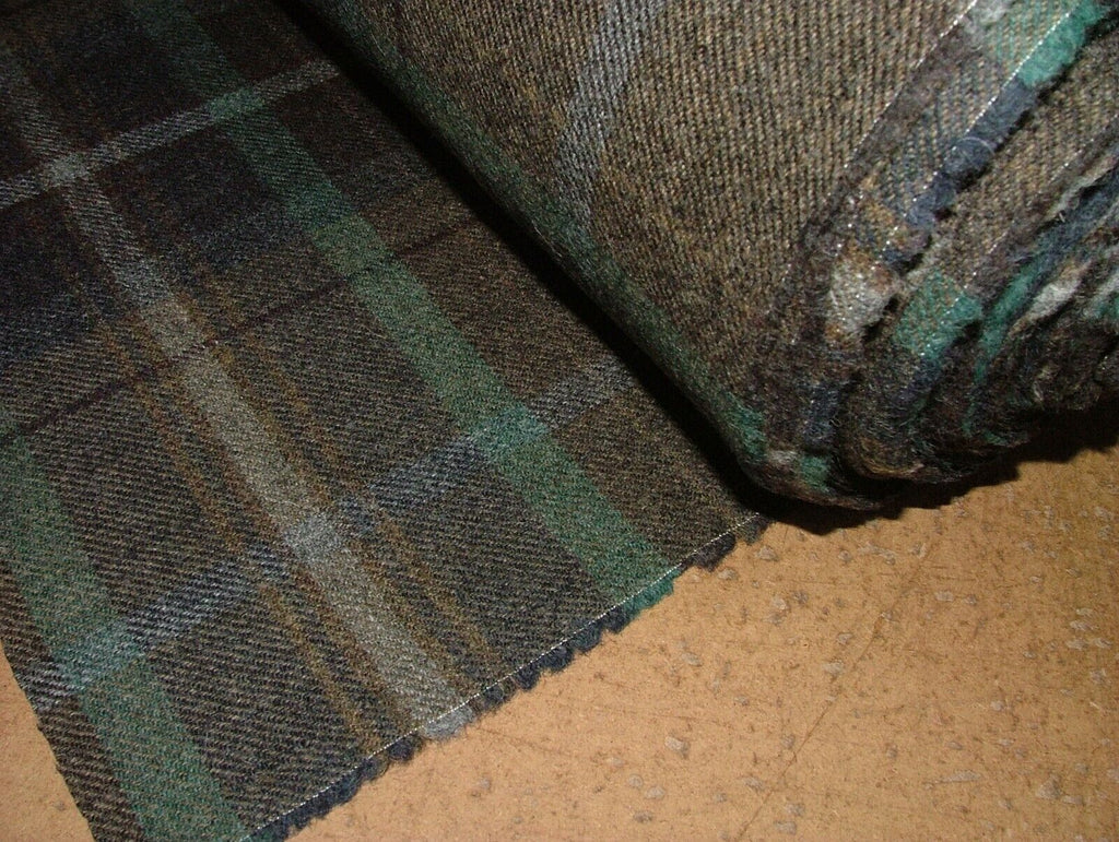 100% Shetland Wool Brown Teal Blue Tartan Upholstery Curtain Cushion Fabric