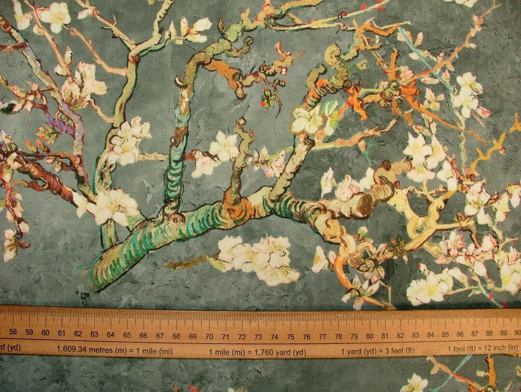 Japanese Cherry Blossom Tree Grey Velvet Fabric Curtain Upholstery Cushion Use