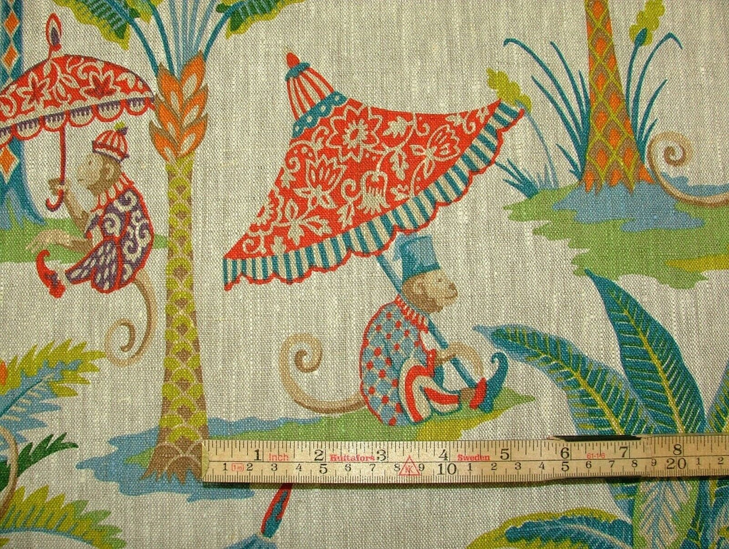 Monkey Parasol French 100% Linen Fabric Curtain Roman Blind Cushion Upholstery