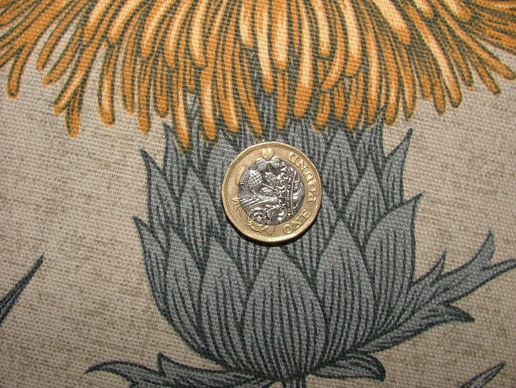 Scottish Thistle Ochre Cotton Curtain Upholstery Cushion Roman Blind Fabric