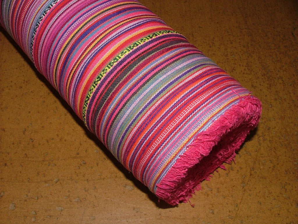 Mexican Chilli Pink Stripe Woven Jacquard Curtain Upholstery Cushion Fabric