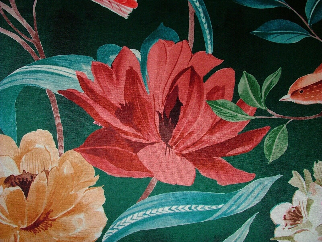 Shangri La Jade Floral Exotic Bird Velvet Fabric Curtain Upholstery Cushion